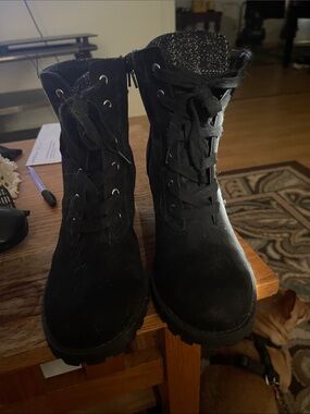 Black Suede Lace-Up Ankle Boots